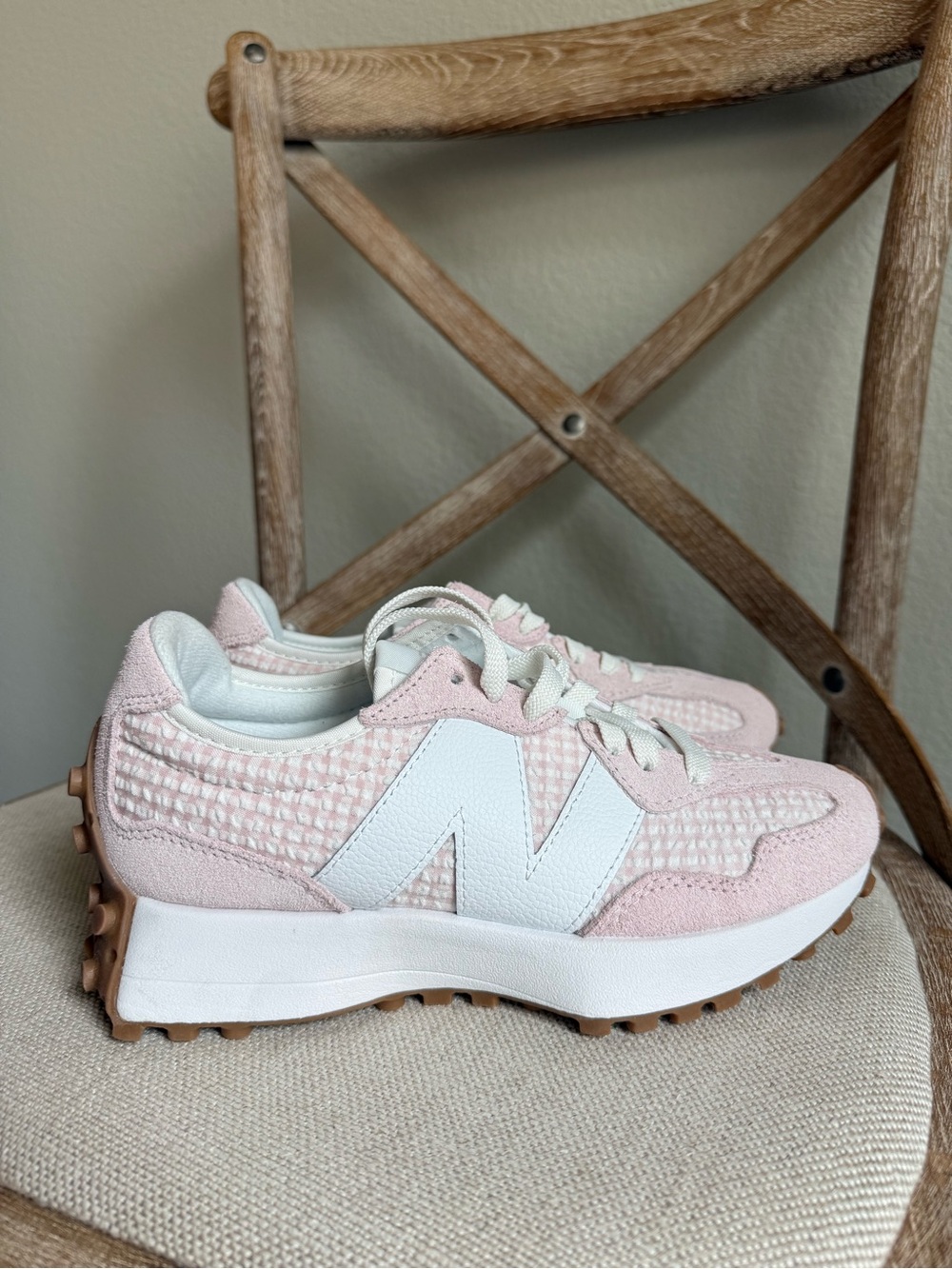 New Balance 327 Sneakers pink gingham - Picture 7 of 8